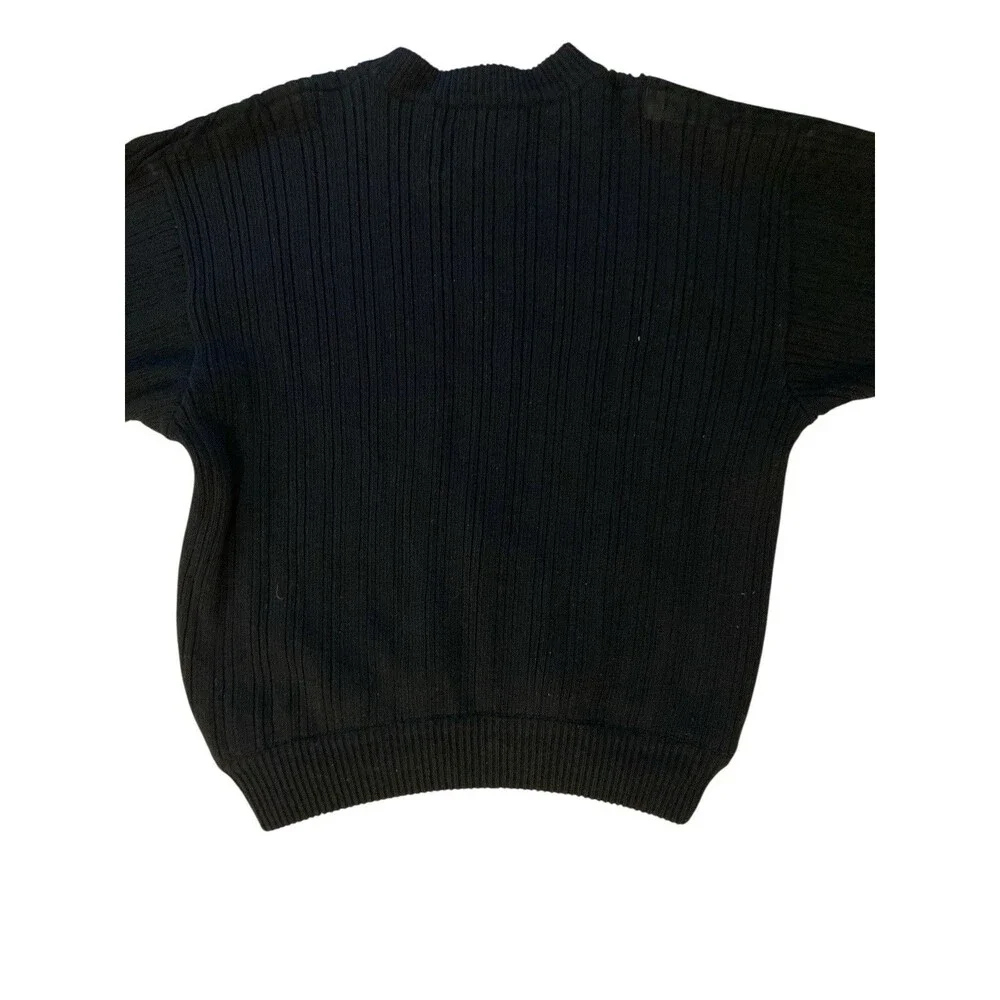 Privata Black Ribbed Knit Sweater Size L Made in Spain Suede Leather Trim - Picture 3 of 6